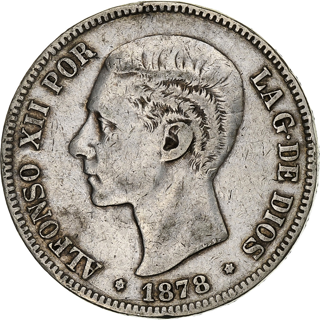 Spain, Alfonso XII, 5 Pesetas, 1878, Madrid, Silver, VF(30-35), KM:676