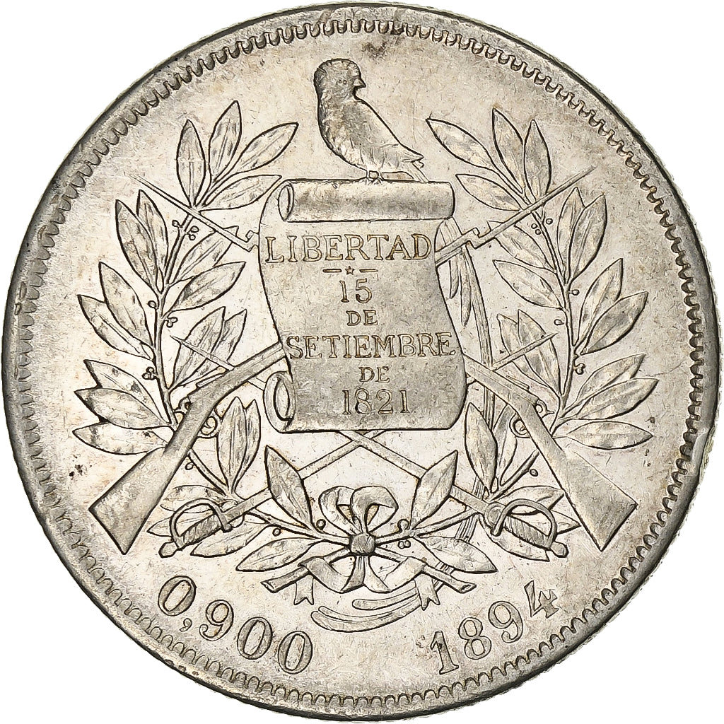 Guatemala, Peso, 1894, Silver, AU(55-58), KM:210