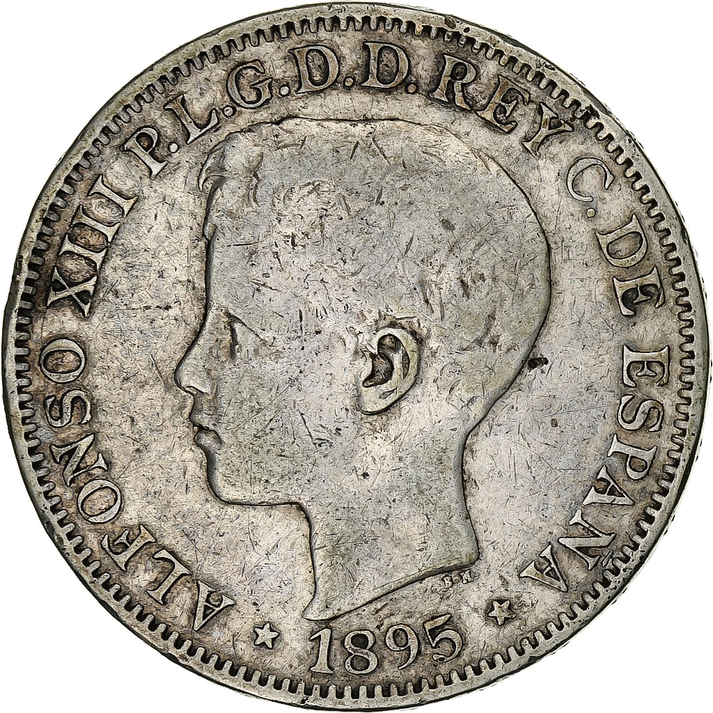 Puerto Rico, Alfonso XIII, Peso, 1895, Plata, BC+, KM:24