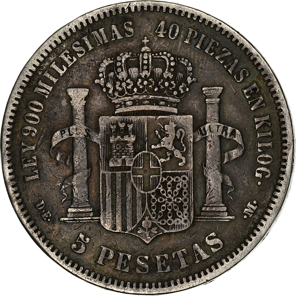 Spain, Amadeao I, 5 Pesetas, 1871 (75), Madrid, Silver, VF(30-35), KM:666
