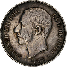 Spain, Alfonso XII, 5 Pesetas, 1885 (87), Madrid, Silver, VF(30-35), KM:688