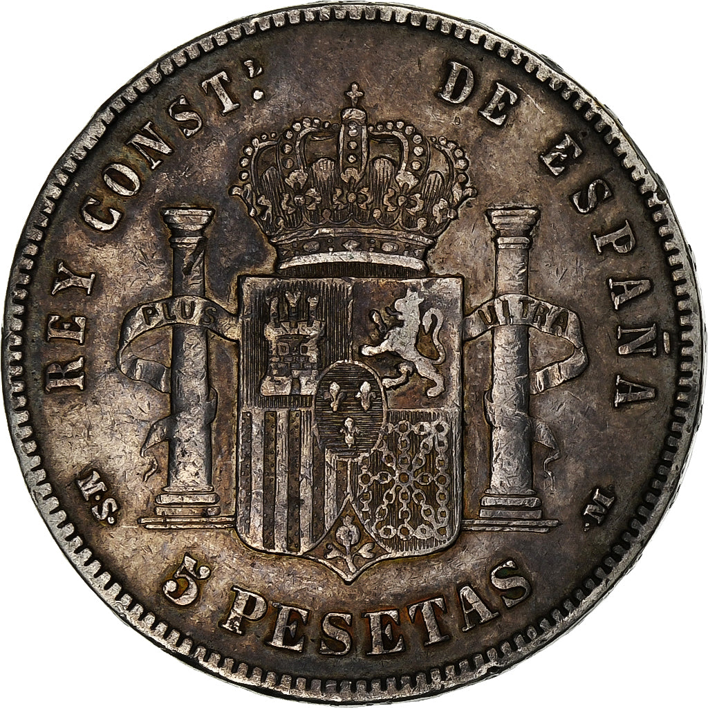 Spain, Alfonso XII, 5 Pesetas, 1885 (87), Madrid, Silver, VF(30-35), KM:688