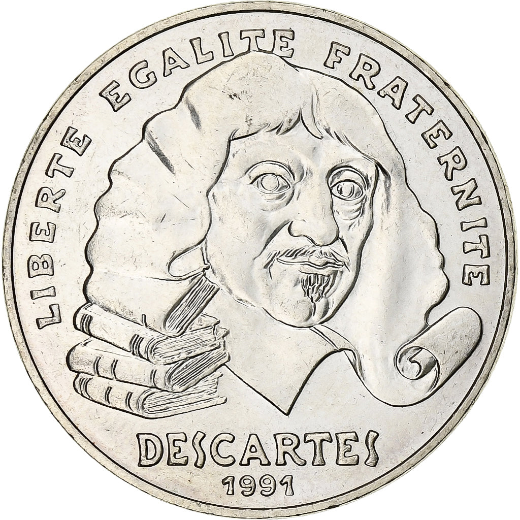 France, 100 Francs, Descartes, 1991, Silver, MS(60-62), Gadoury:906, KM:996