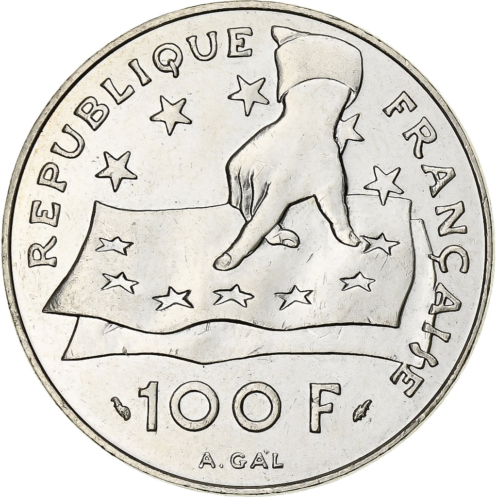 France, 100 Francs, Descartes, 1991, Silver, MS(60-62), Gadoury:906, KM:996