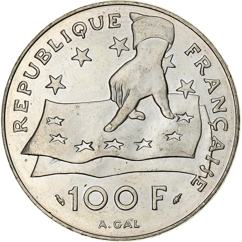 France, 100 Francs, Descartes, 1991, Silver, MS(60-62), Gadoury:906, KM:996