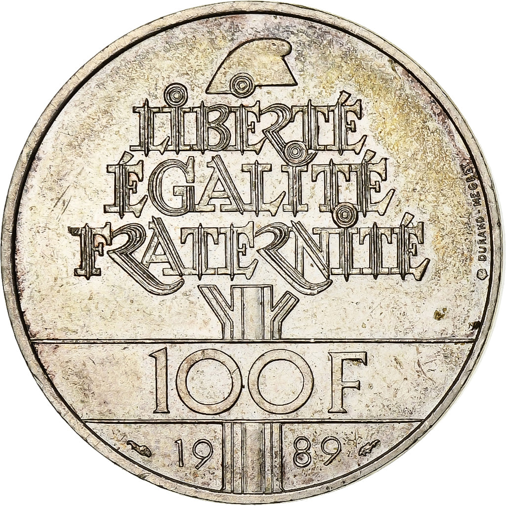 Francja, 100 Francs, Droits de l'Homme, 1989, Srebro, AU(50-53), Gadoury:904