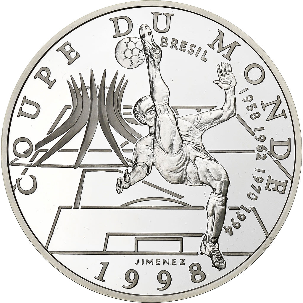Francja, 10 Francs, France 98, Brésil, 1998, Monnaie de Paris, BE, Srebro