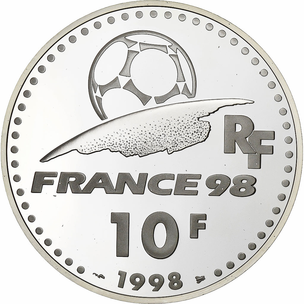 Francja, 10 Francs, France 98, Brésil, 1998, Monnaie de Paris, BE, Srebro