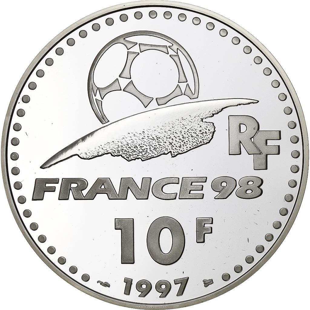 Francja, 10 Francs, France 98, Angleterre, 1997, Monnaie de Paris, BE, Srebro