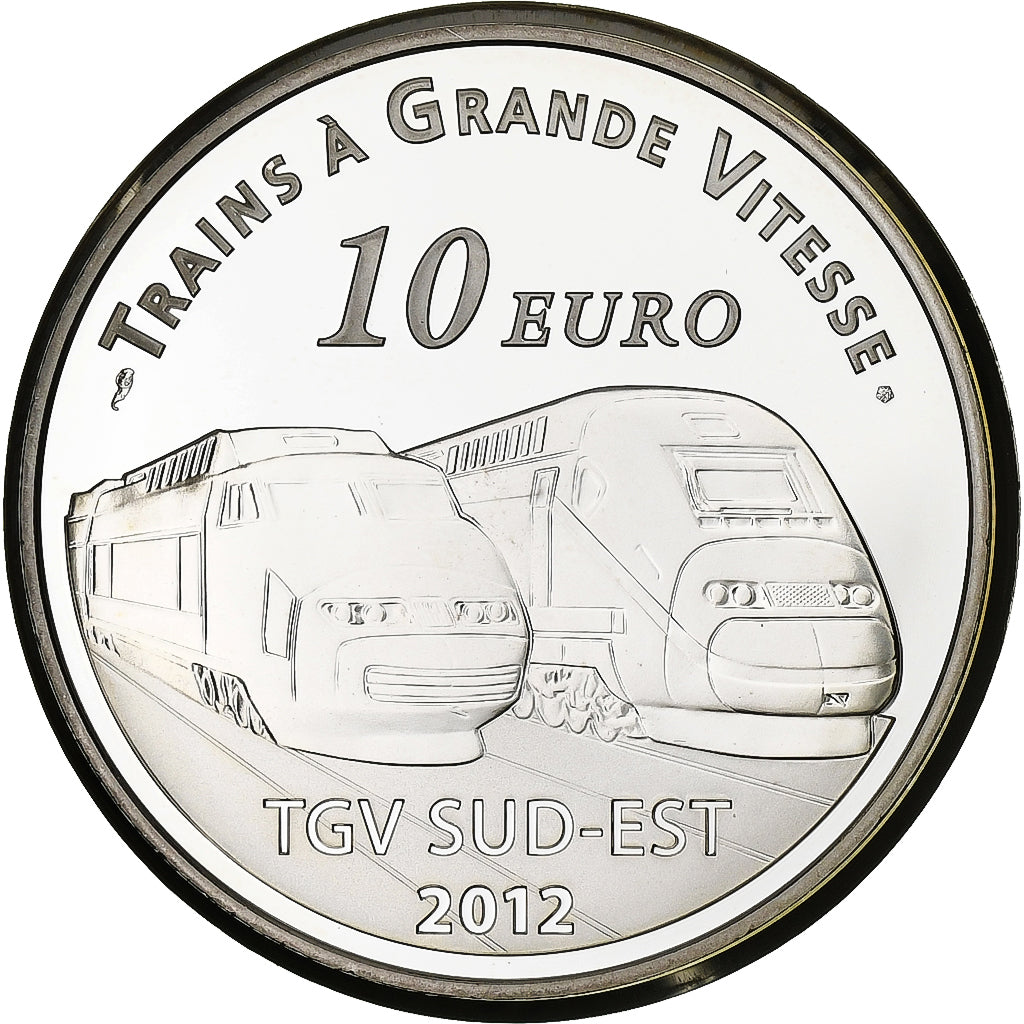 Francia, 10 Euro, gare de Lyon Saint-Exupéry TGV, Prueba, 2012, Monnaie de