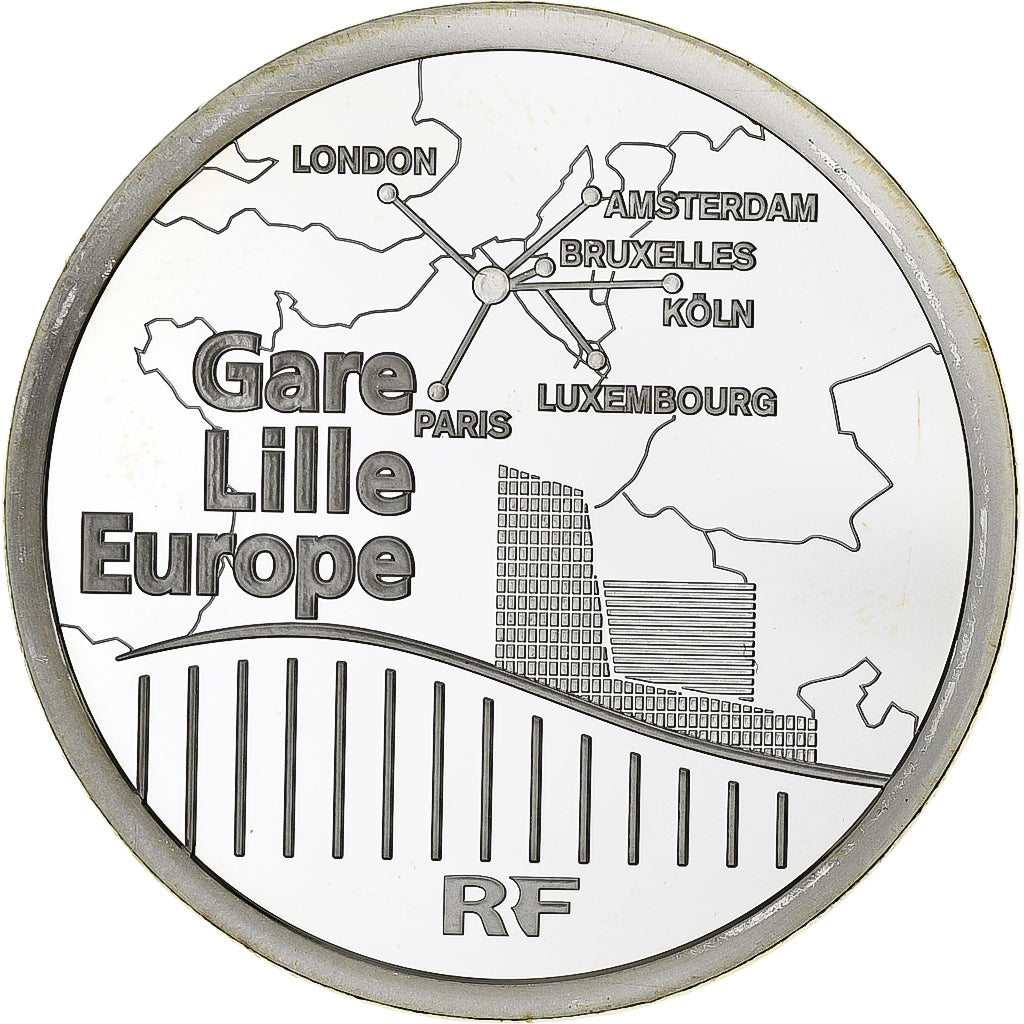 Francia, 10 Euro, gare Lille Europe TGV, FS, 2010, Monnaie de Paris, Argento