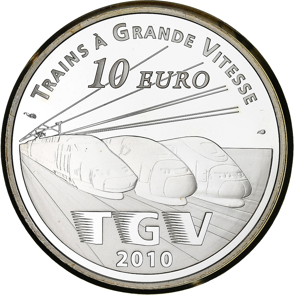 Francia, 10 Euro, gare Lille Europe TGV, FS, 2010, Monnaie de Paris, Argento