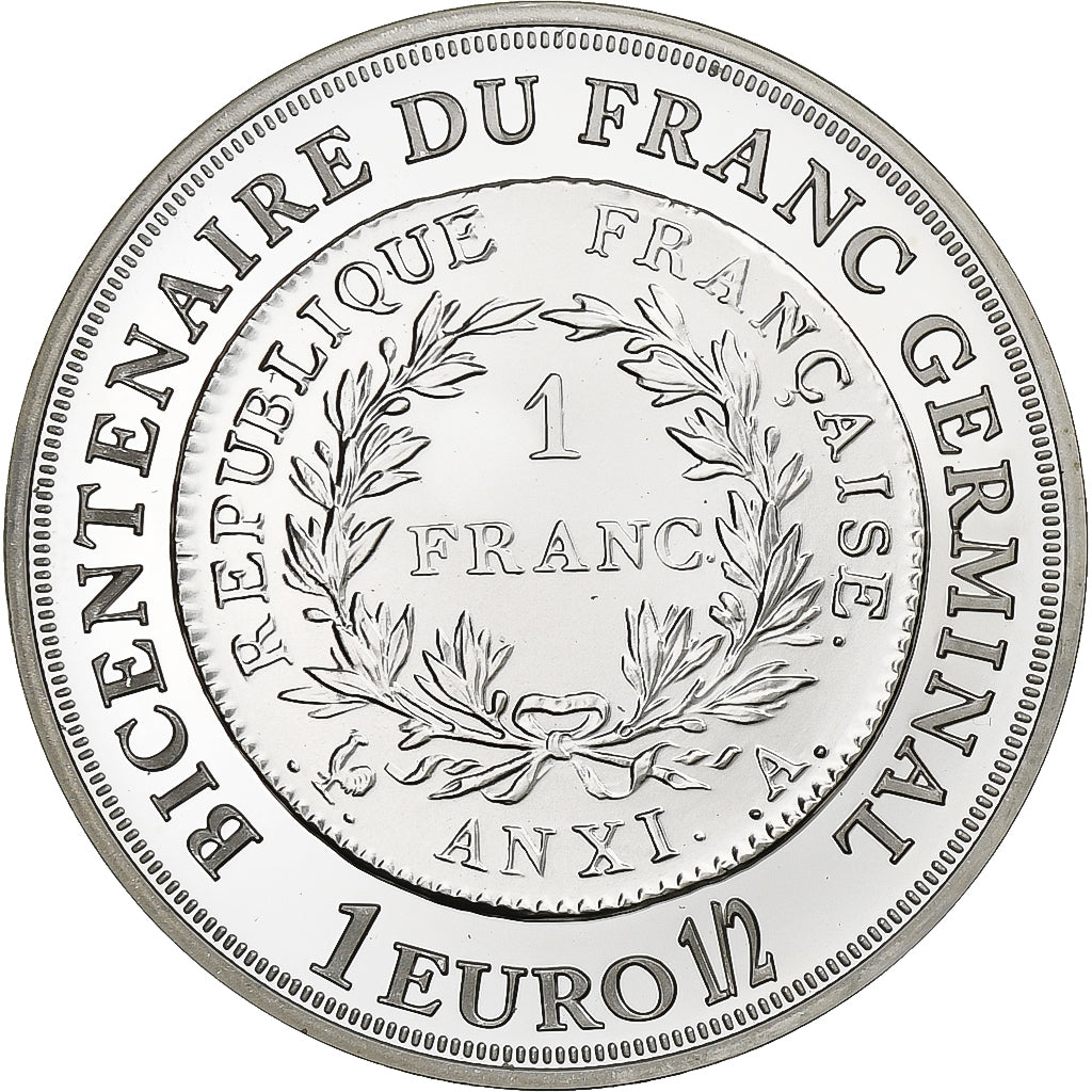 França, 1 1/2 Euro, Bicentenaire du franc germinal, BE, 2003, Monnaie de Paris