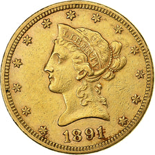 United States, $10, Eagle, Coronet Head, 1891, Philadelphia, Gold, EF(40-45)