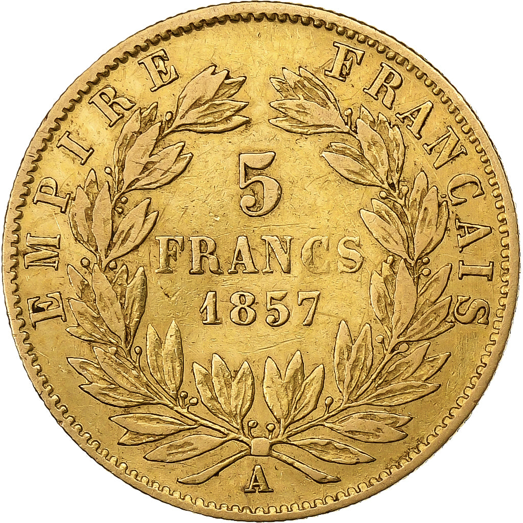 France, 5 Francs, Napoléon III, 1857, Paris, Grand Module, Gold, EF(40-45)