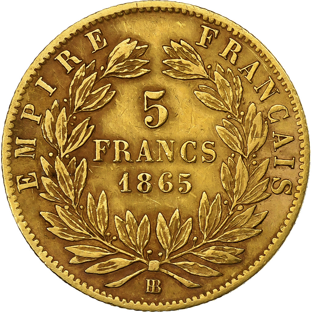 France, 5 Francs, Napoléon III, 1865, Strasbourg, Argent, TTB, Gadoury:1002