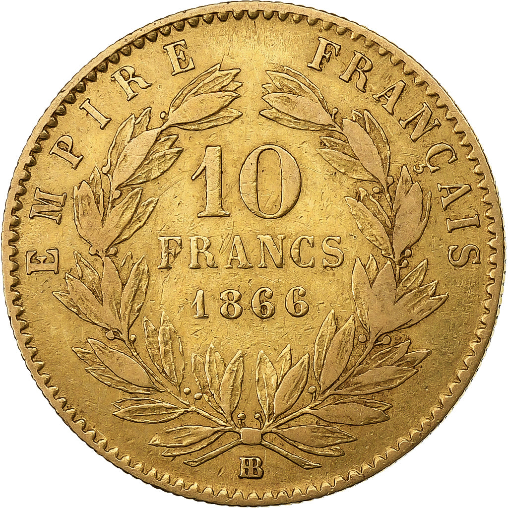 Frankrijk, 10 Francs, Napoléon III, 1866, Strasbourg, Goud, ZF, Gadoury:1015