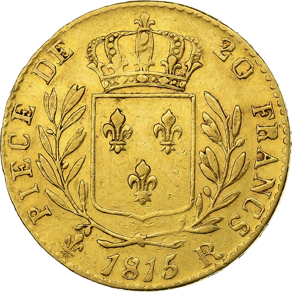 France, 20 Francs, Louis XVIII, 1815, London, Gold, AU(50-53), Gadoury:1027