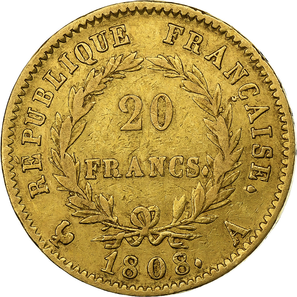 France, 20 Francs, Napoléon I, 1808, Paris, Gold, EF(40-45), Gadoury:1024