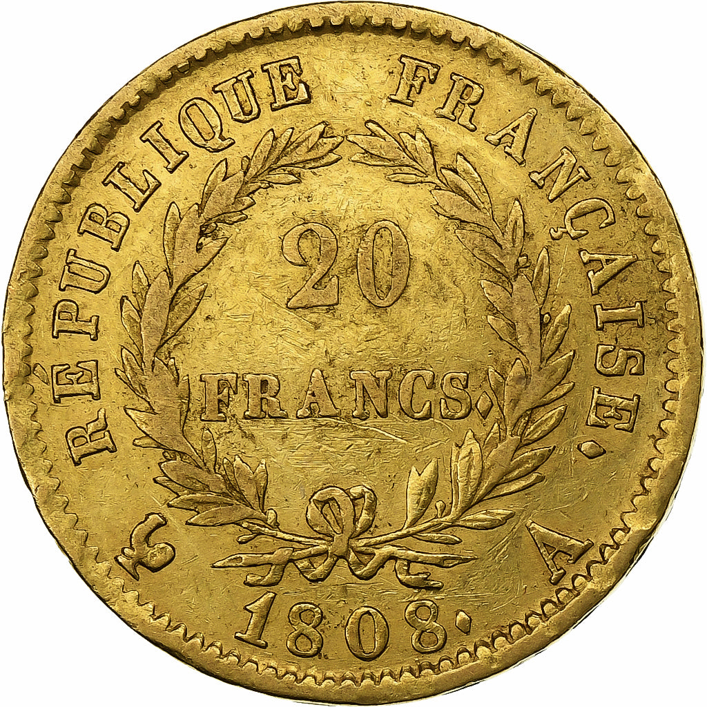 France, 20 Francs, Napoléon I, 1808, Paris, Gold, EF(40-45), Gadoury:1024