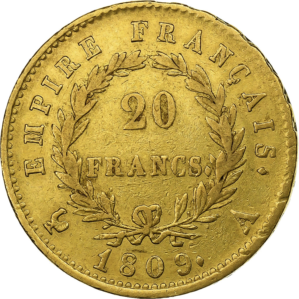 Francia, 20 Francs, Napoléon I, 1809, Paris, Oro, MBC, Gadoury:1025, KM:695.1