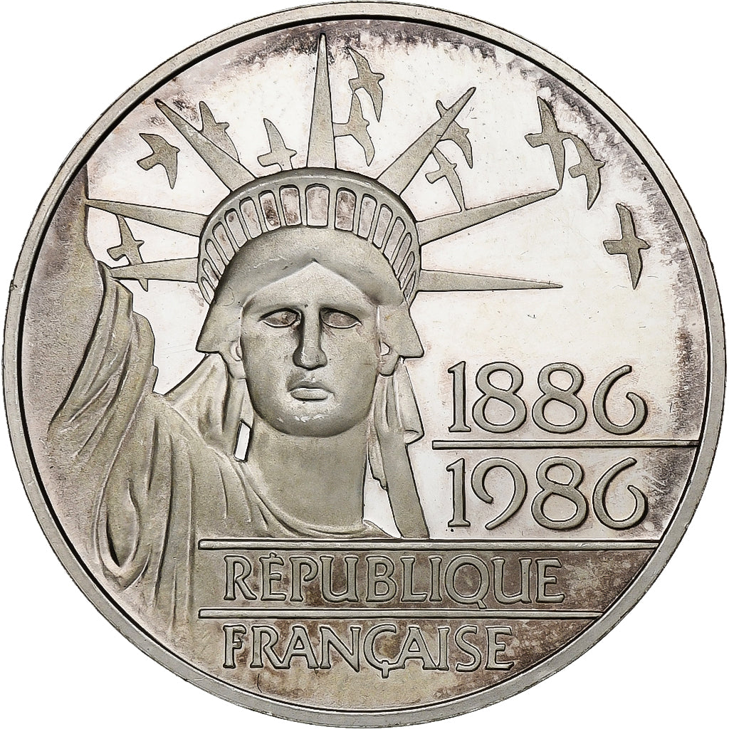 Francja, 100 Francs, Statue de la Liberté, 1986, Proof, Srebro, MS(65-70)