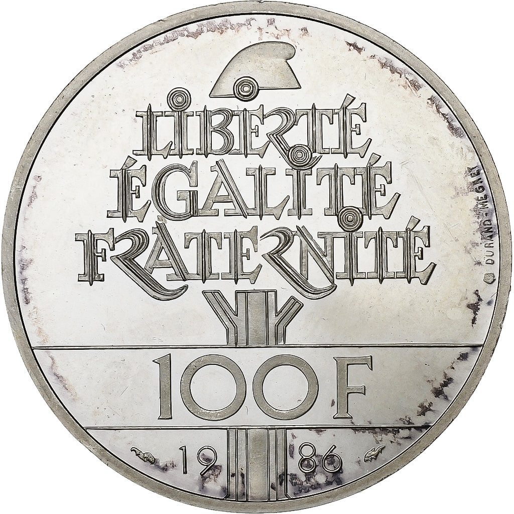 Francja, 100 Francs, Statue de la Liberté, 1986, Proof, Srebro, MS(65-70)