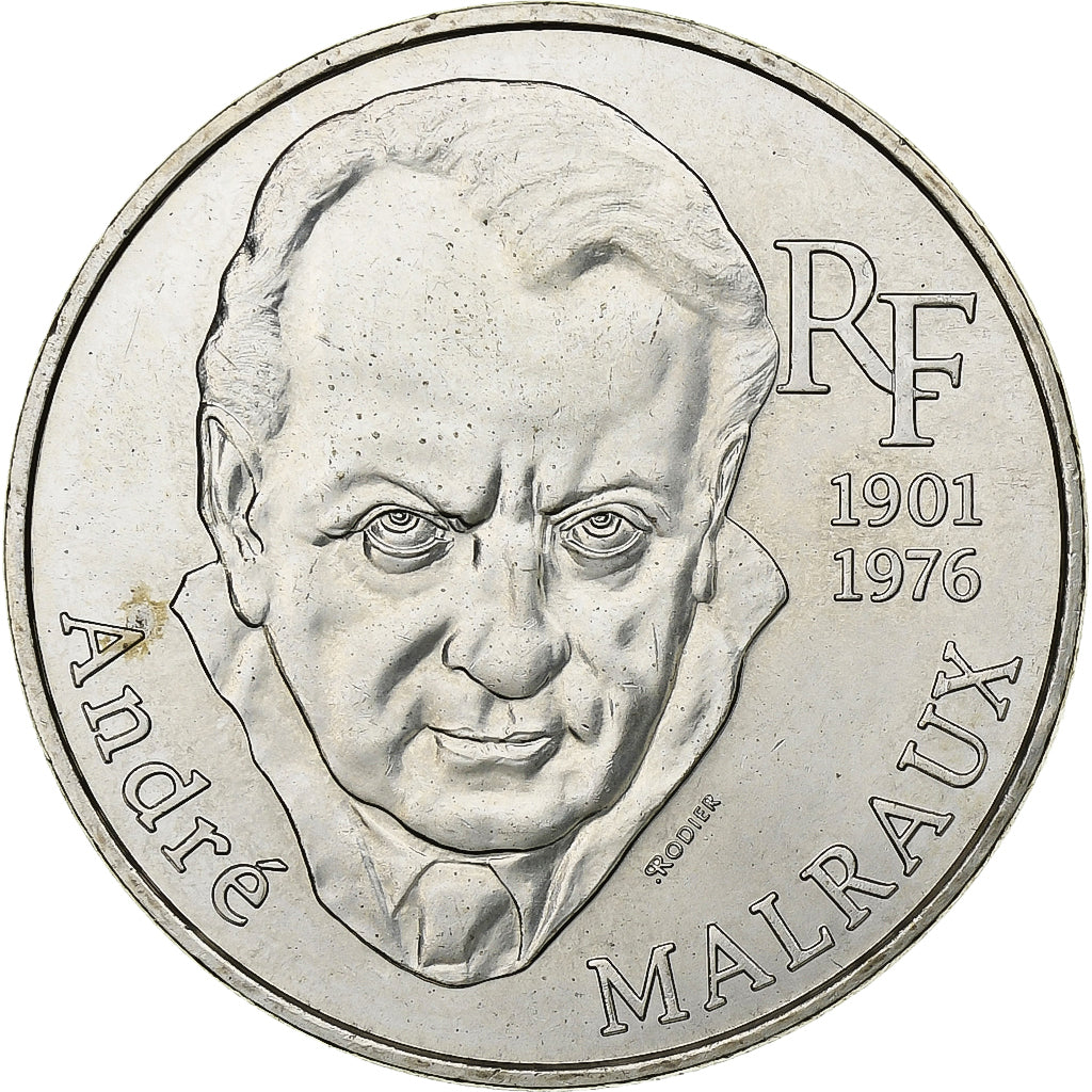 France, 100 Francs, André Malraux, 1997, Silver, MS(63), Gadoury:954, KM:1188
