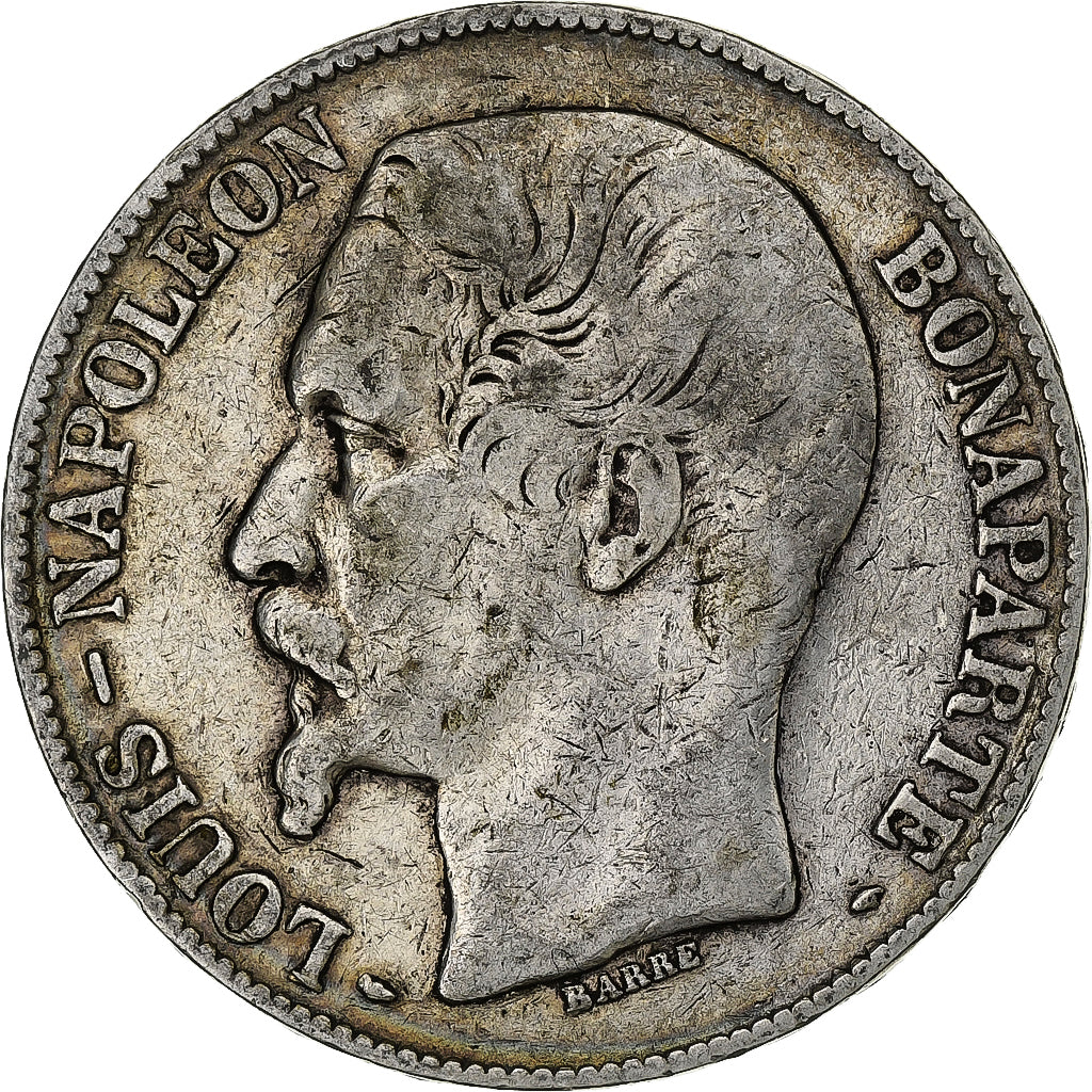 Francja, Louis-Napoléon Bonaparte, 5 Francs, 1852, Paris, Srebro, VF(20-25)