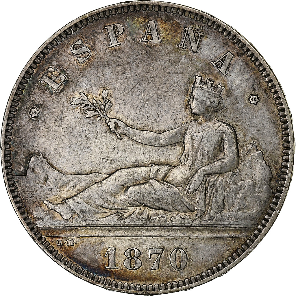 Spain, Provisional Government, 5 Pesetas, 1870, Madrid, Silver, EF(40-45)