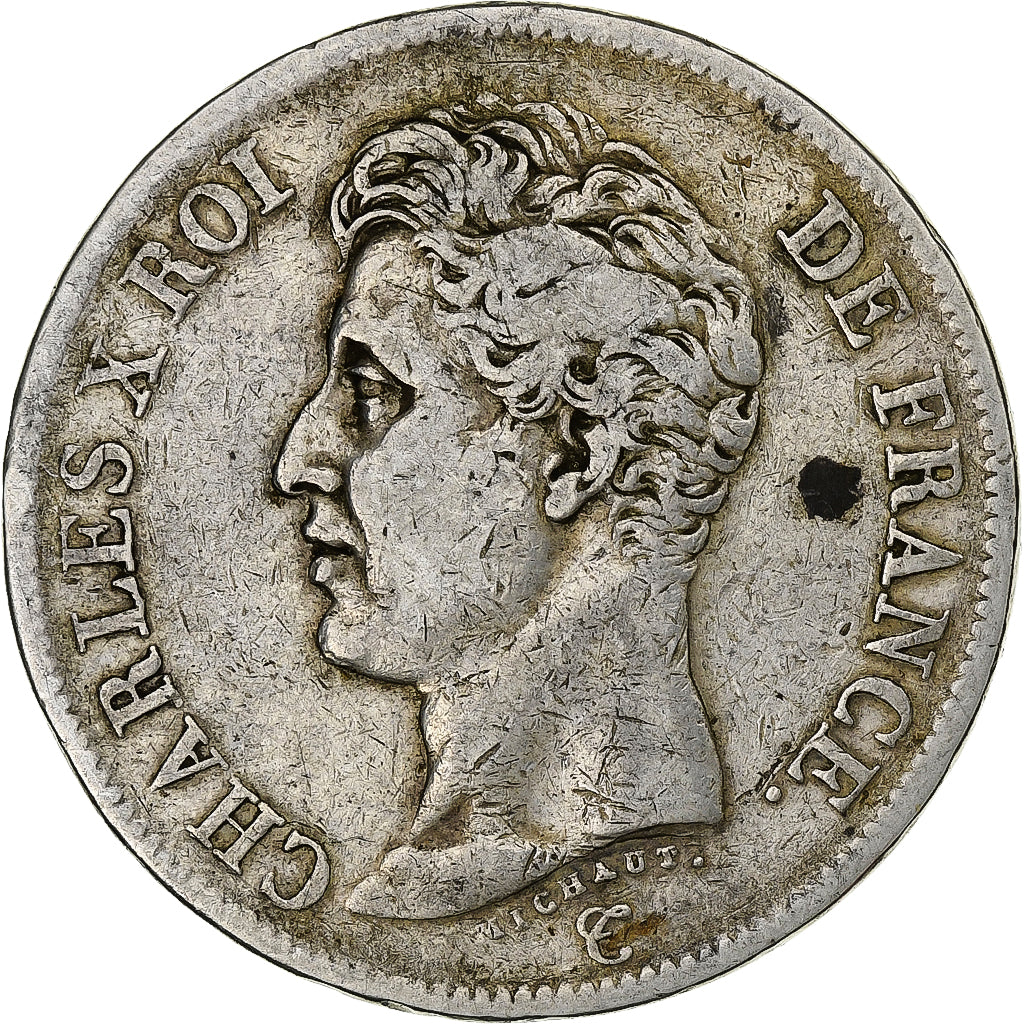 Francia, Charles X, 5 Francs, 1826, Lille, Plata, BC+, Gadoury:643