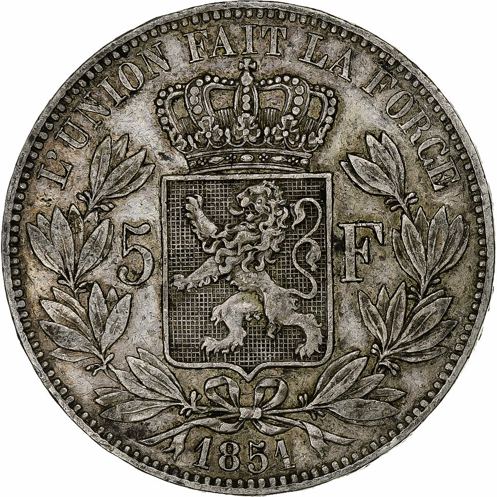 Belgium, Leopold I, 5 Francs, 5 Frank, 1851, Silver, EF(40-45), KM:17