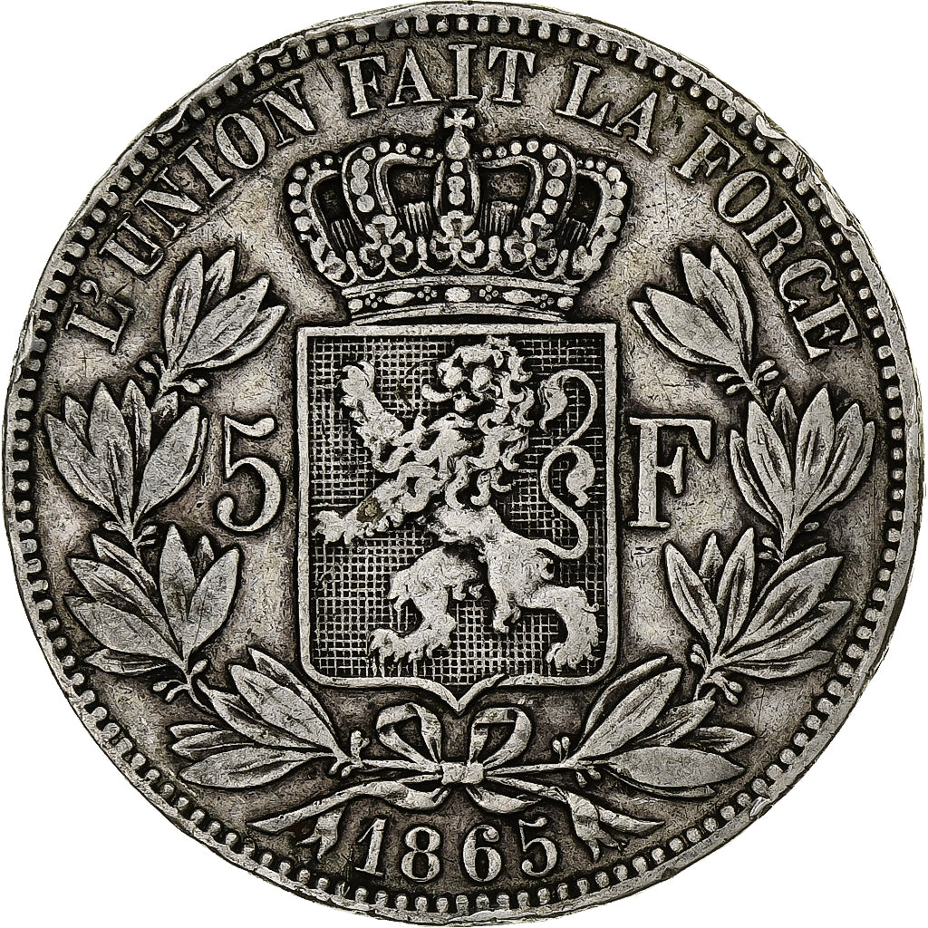 Belgium, Leopold I, 5 Francs, 5 Frank, 1865, Silver, VF(30-35), KM:17