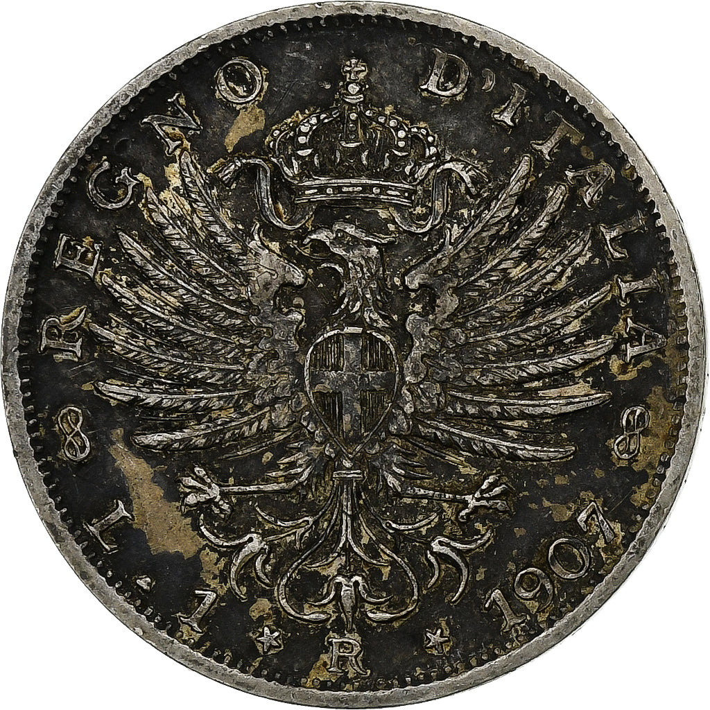 Italië, Vittorio Emanuele III, Lira, 1907, Rome, Zilver, ZF+, KM:32