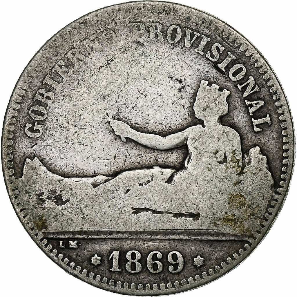 España, Provisional Government, Peseta, 1869, Plata, BC, KM:652