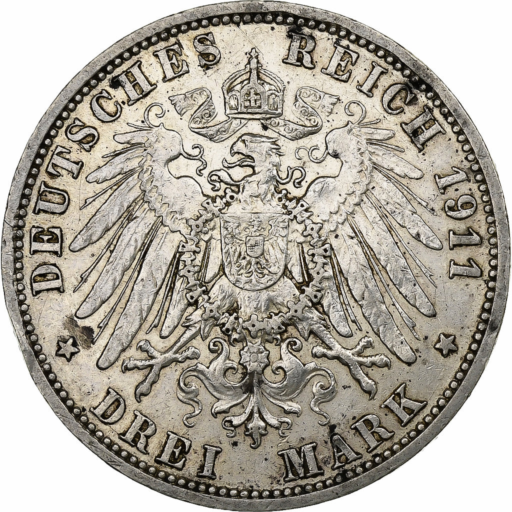 Estados Alemães, PRUSSIA, Wilhelm II, 3 Mark, 1911, Berlin, Prata, AU(50-53)