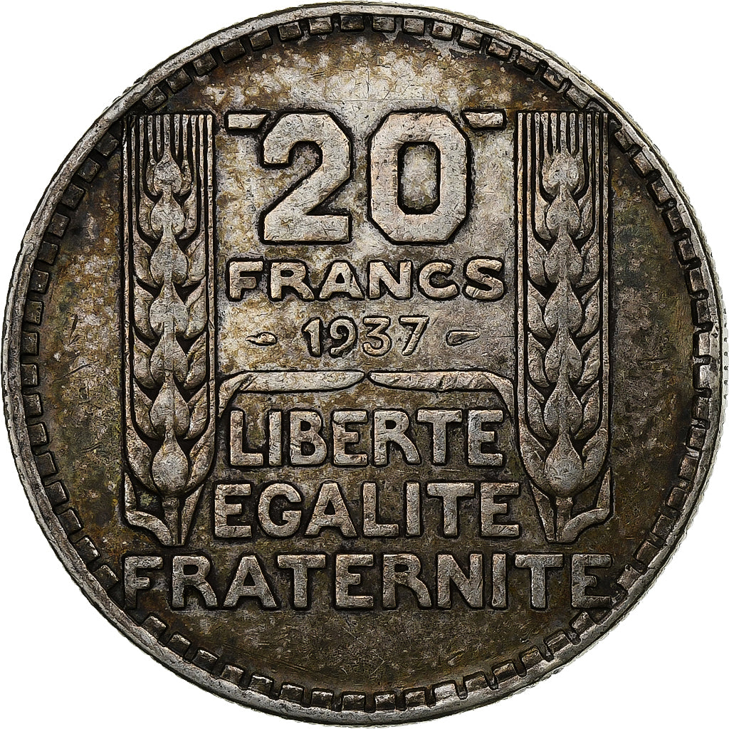 França, 20 Francs, Turin, 1937, Paris, Prata, EF(40-45), Gadoury:852, KM:879