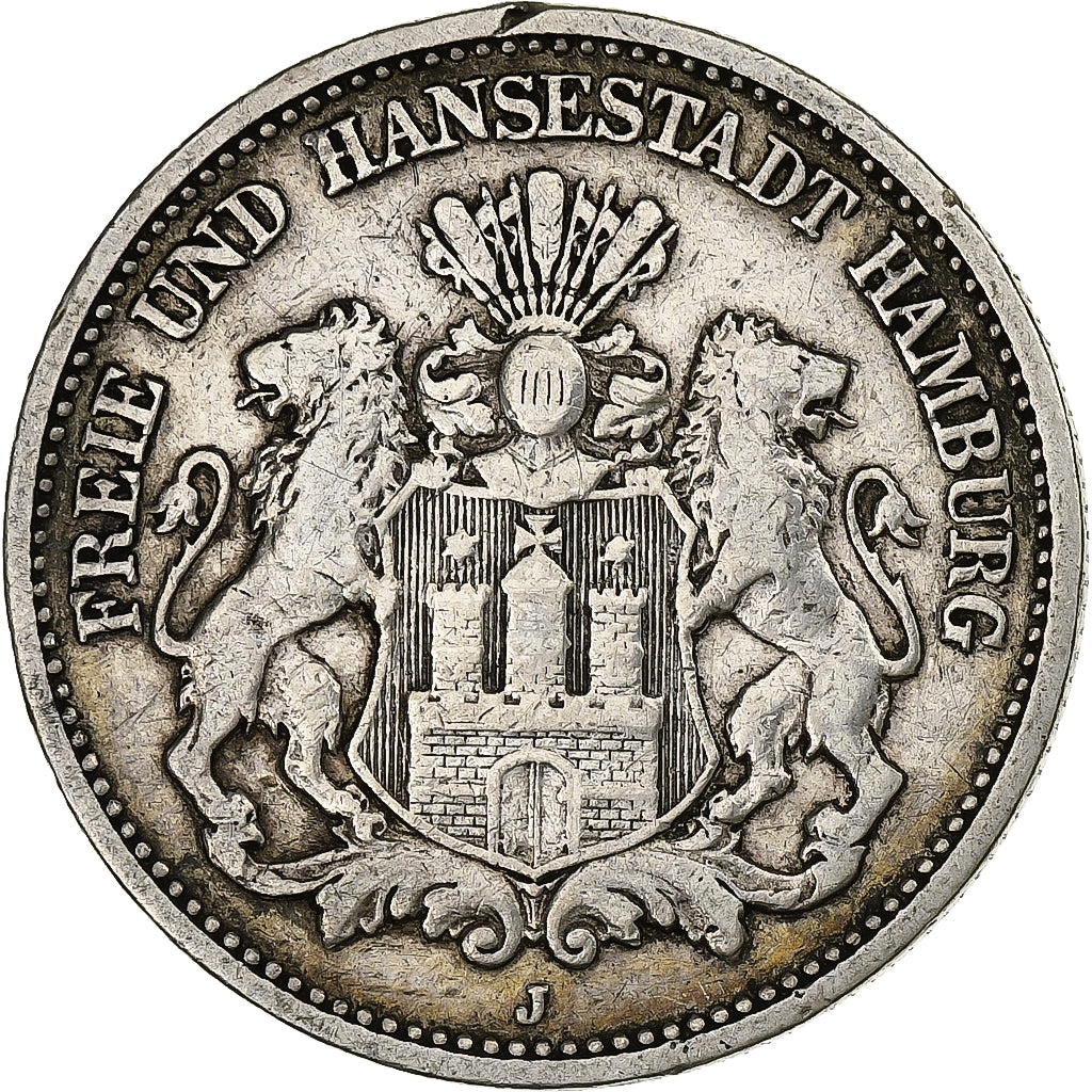 German States, HAMBURG, 2 Mark, 1892, Hamburg, Silver, VF(30-35), KM:612