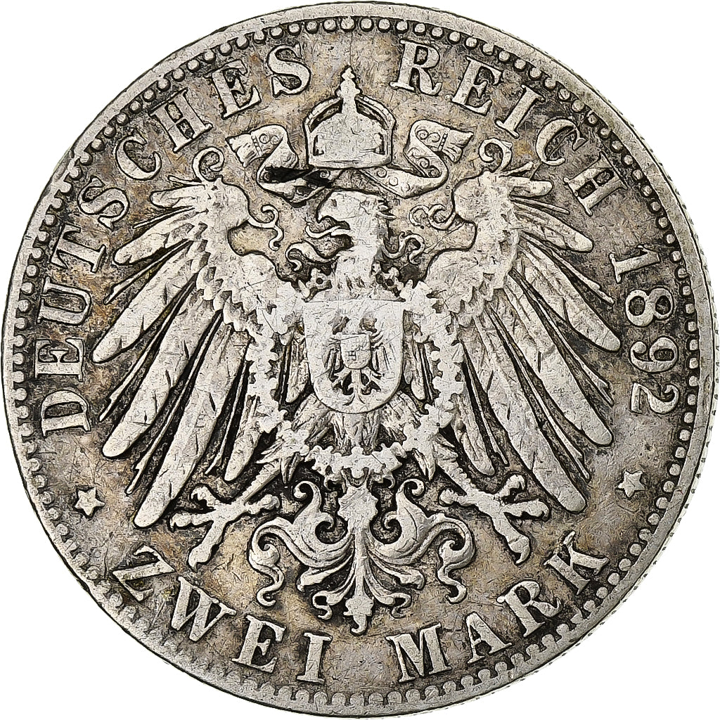 German States, HAMBURG, 2 Mark, 1892, Hamburg, Silver, VF(30-35), KM:612