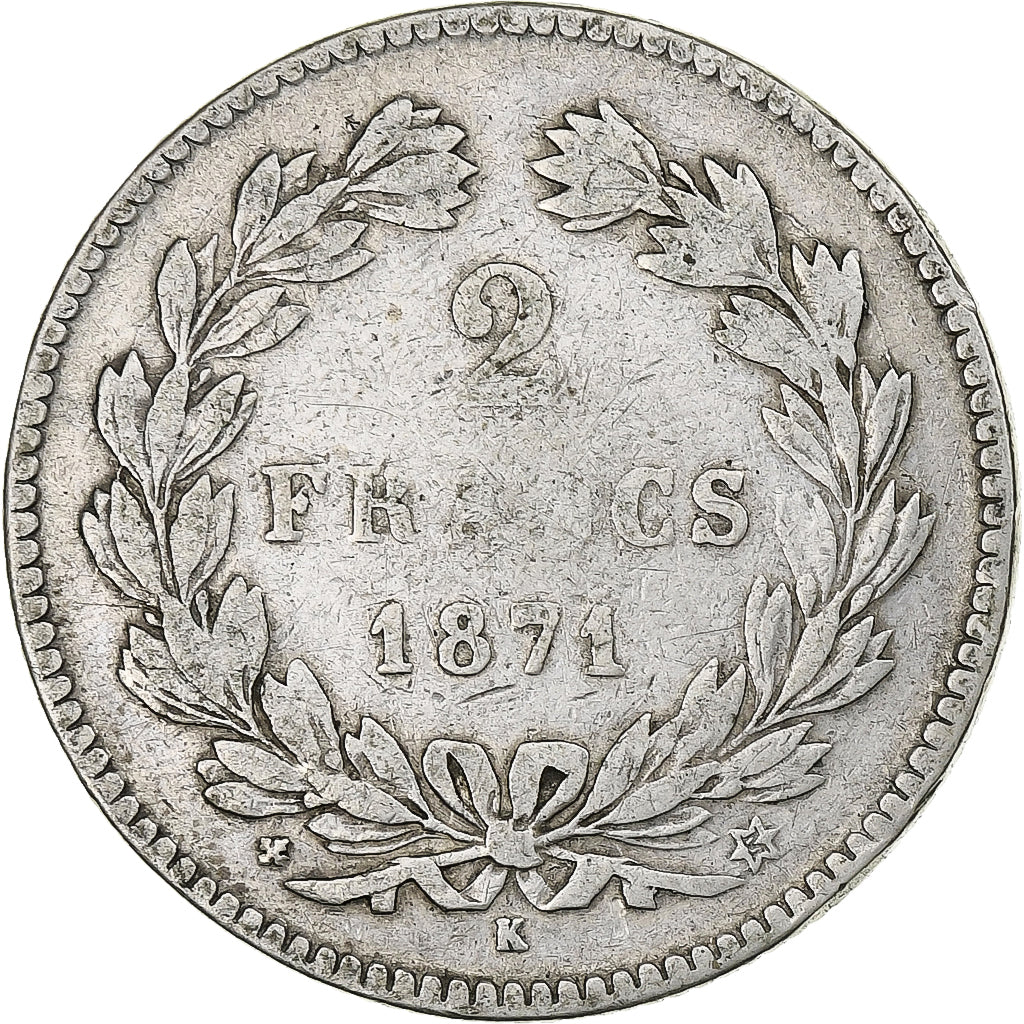 France, 2 Francs, Cérès, 1871, Bordeaux, Argent, TB, Gadoury:529, KM:816.2