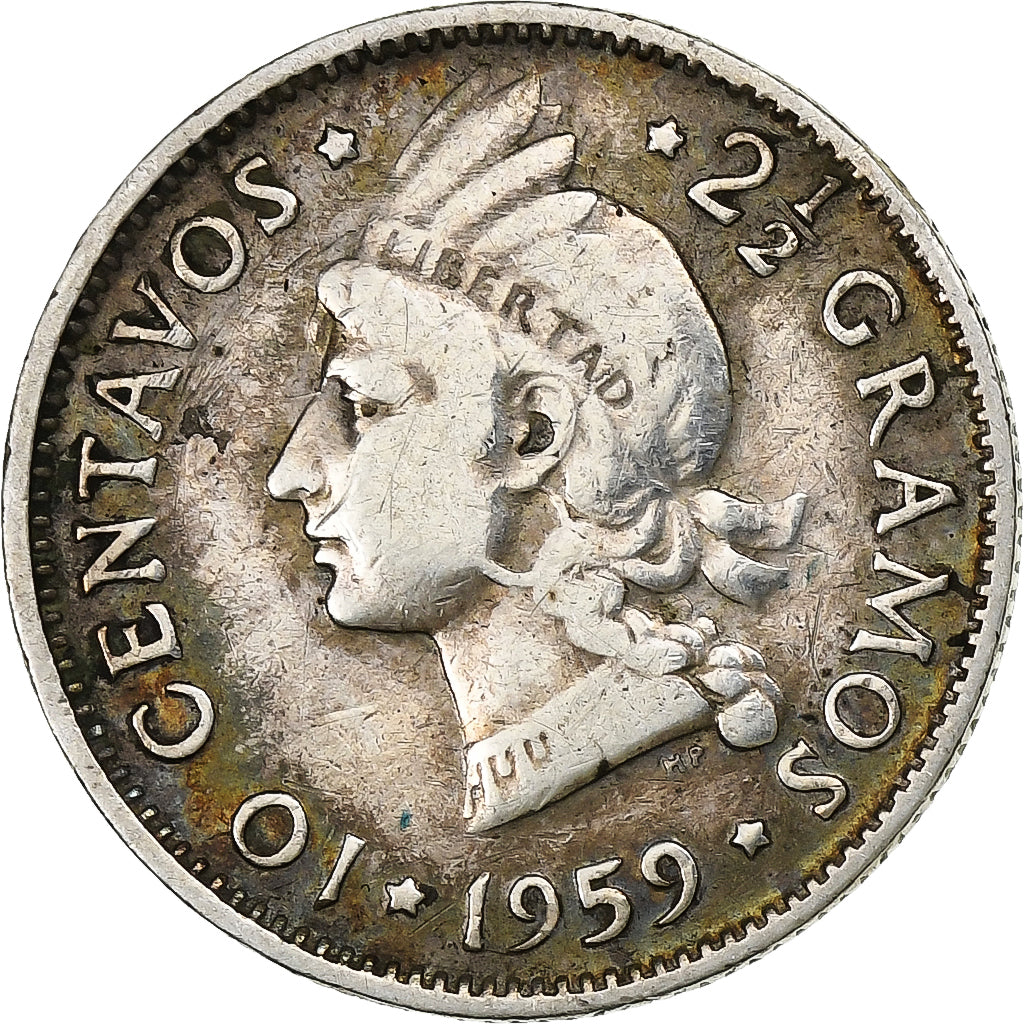 Dominican Republic, 10 Centavos, 1959, Silver, VF(30-35), KM:19