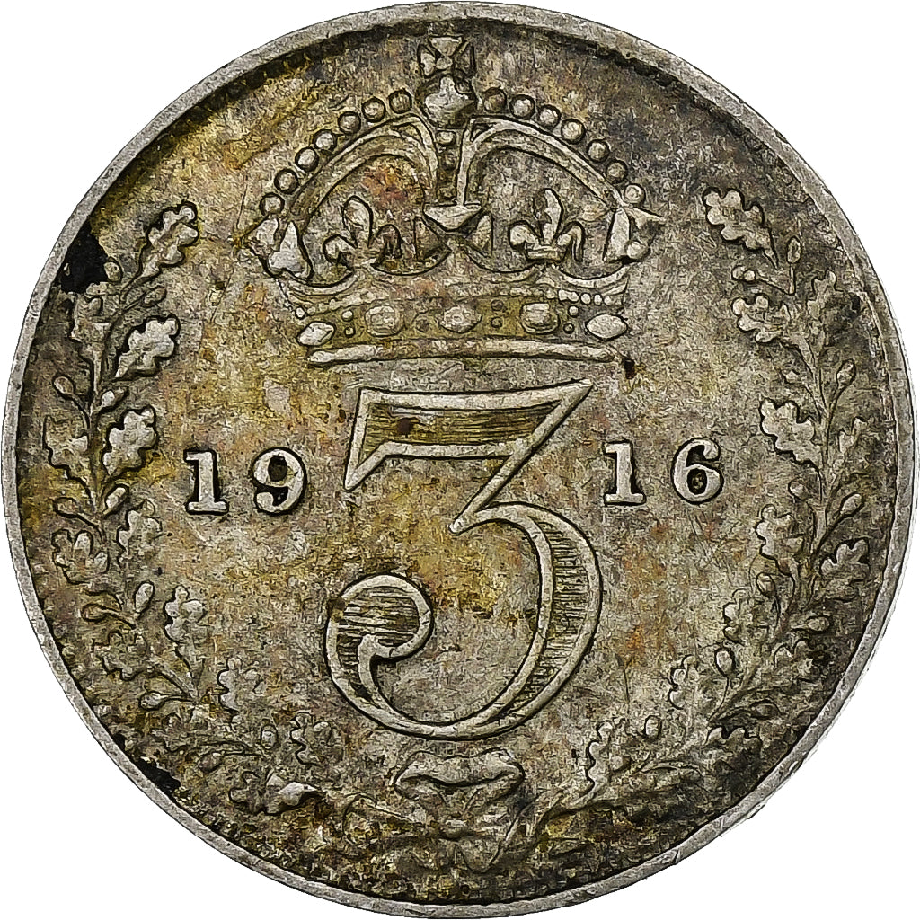 Great Britain, George V, 3 Pence, 1916, Silver, AU(50-53), KM:813