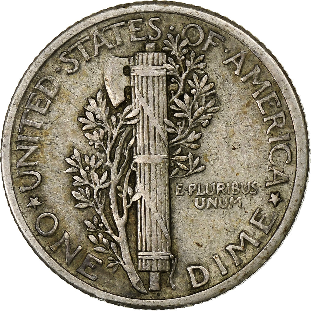 États-Unis, Dime, Mercury Dime, 1919, Philadelphie, Argent, TTB, KM:140