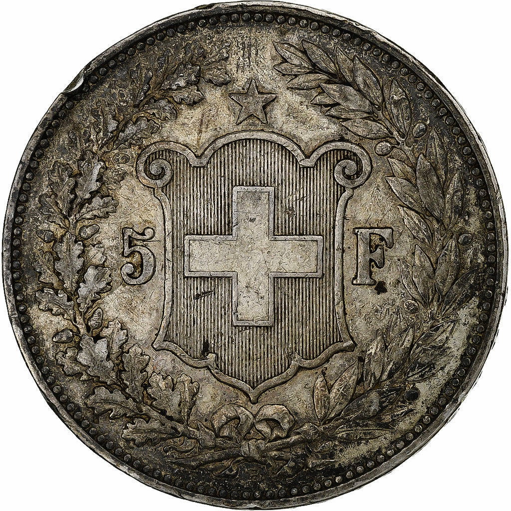 Svizzera, 5 Francs, 1889, Bern, Argento, BB, KM:34