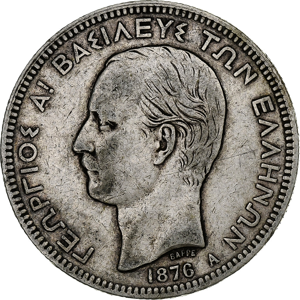 Greece, George I, 5 Drachmai, 1876, Paris, Silver, VF(30-35), KM:46