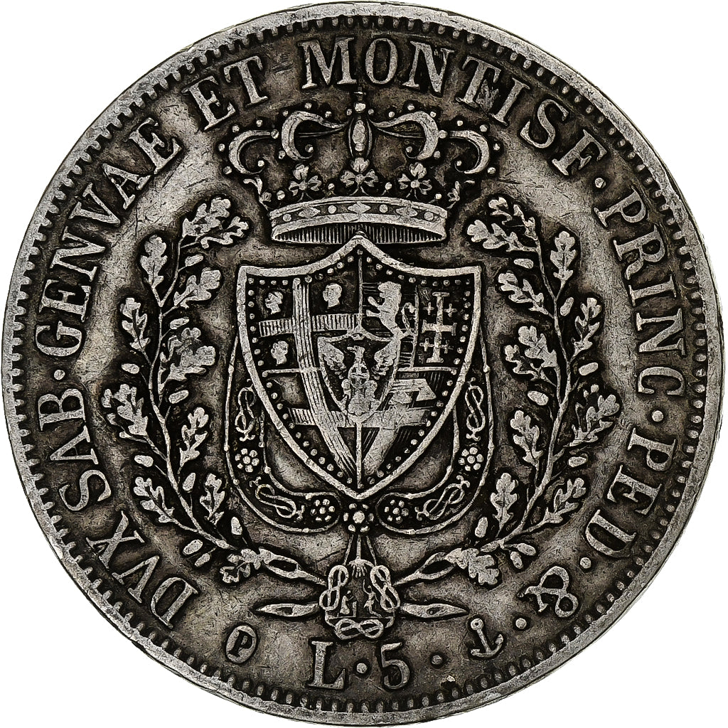 ITALIAN STATES, SARDINIA, Carlo Felice, 5 Lire, 1829, Genoa, Silver, VF(30-35)