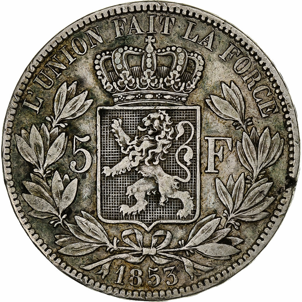 Belgium, Leopold I, 5 Francs, 5 Frank, 1853, Silver, EF(40-45), KM:17
