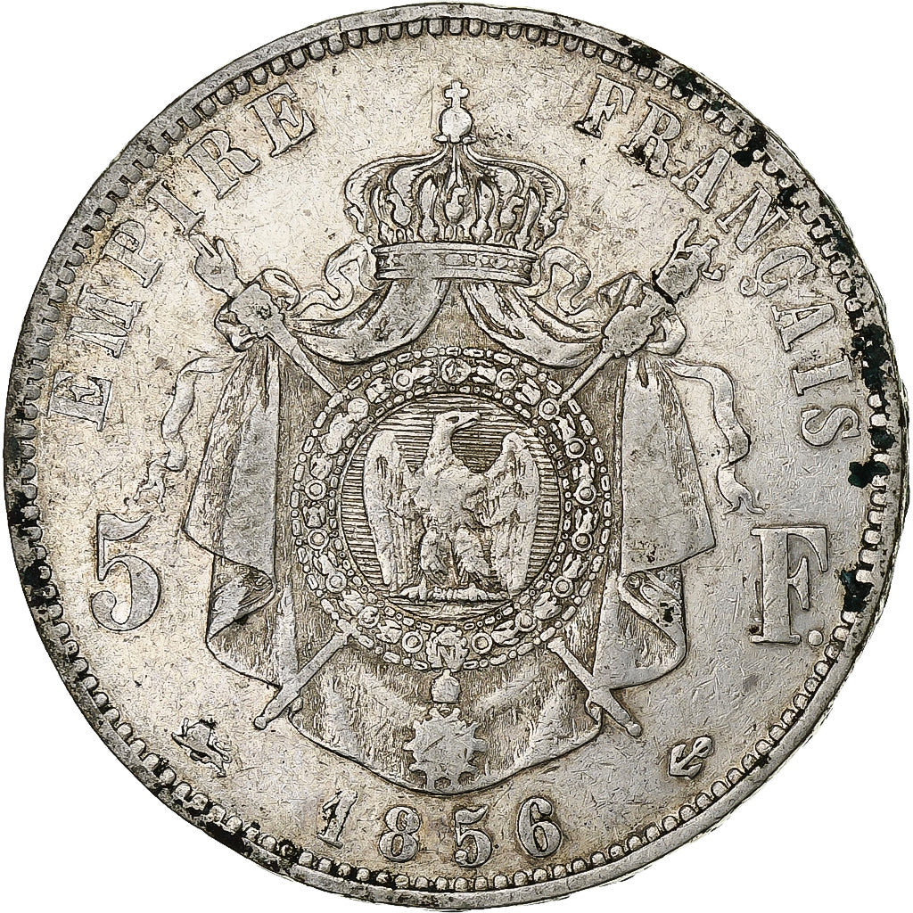 Francja, 5 Francs, Napoléon III, 1856, Lyon, Srebro, VF(30-35), Gadoury:734