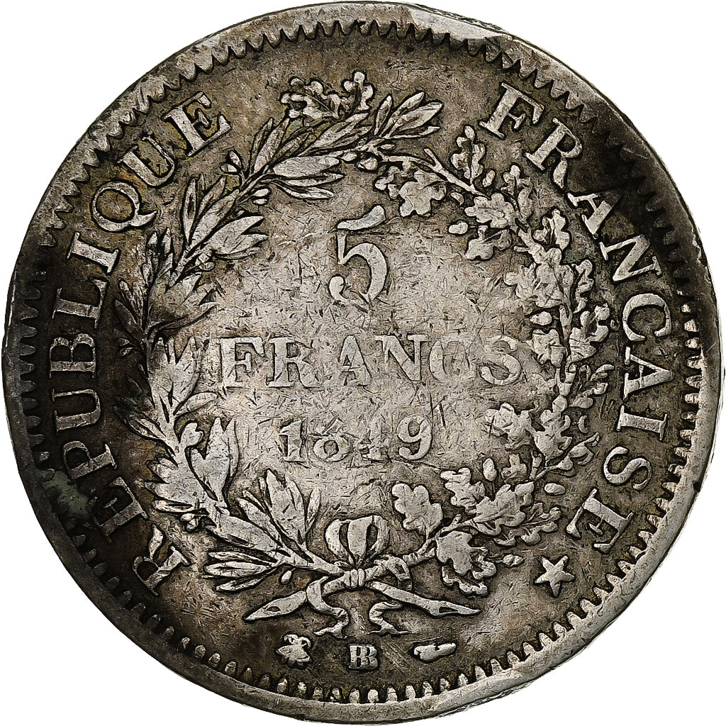 France, 5 Francs, Hercule, 1849, Strasbourg, Silver, VF(20-25), Gadoury:683