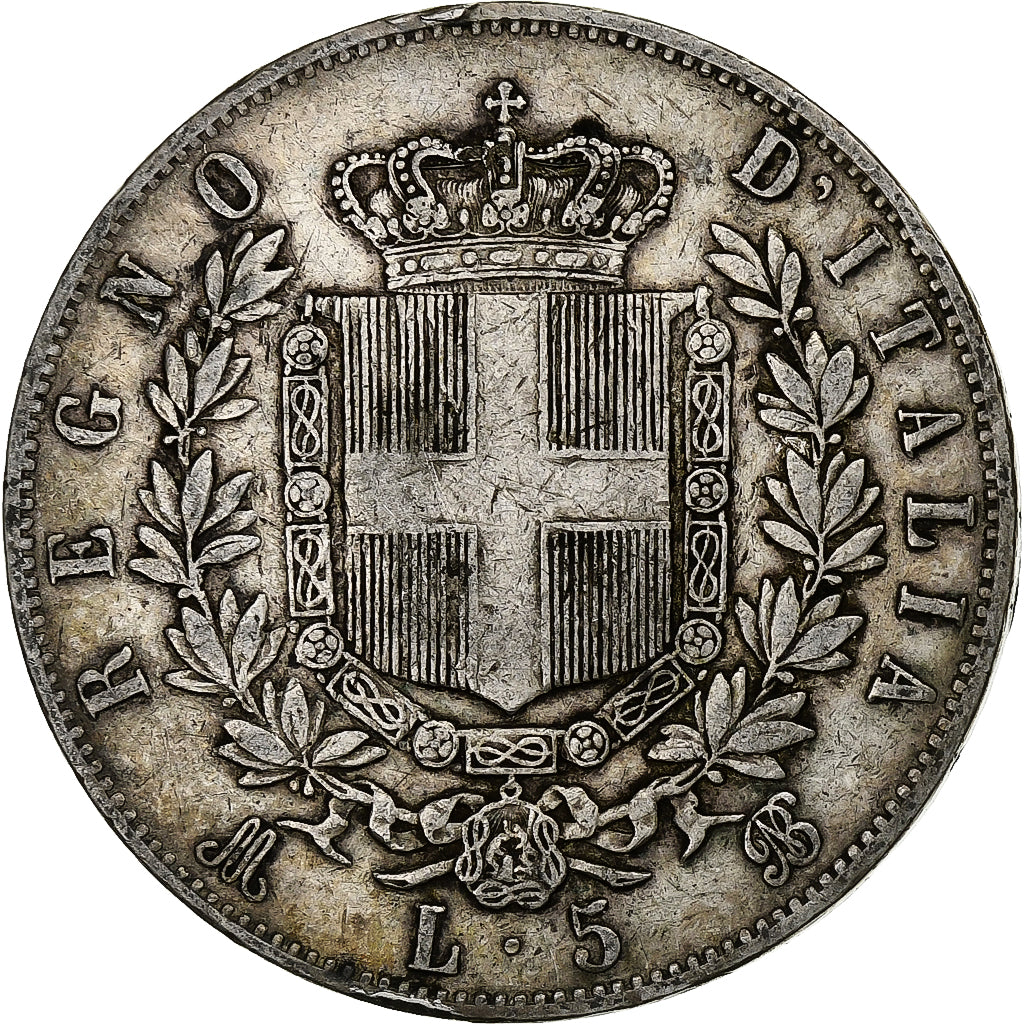 Italie, Vittorio Emanuele II, 5 Lire, 1869, Milan, Argent, TB, KM:8.3